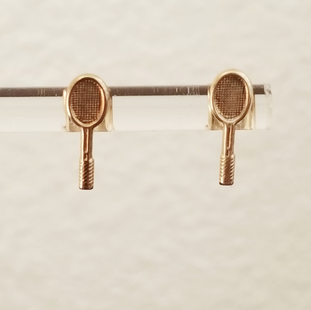 14k Gold Tennis Racket Earrings Gem